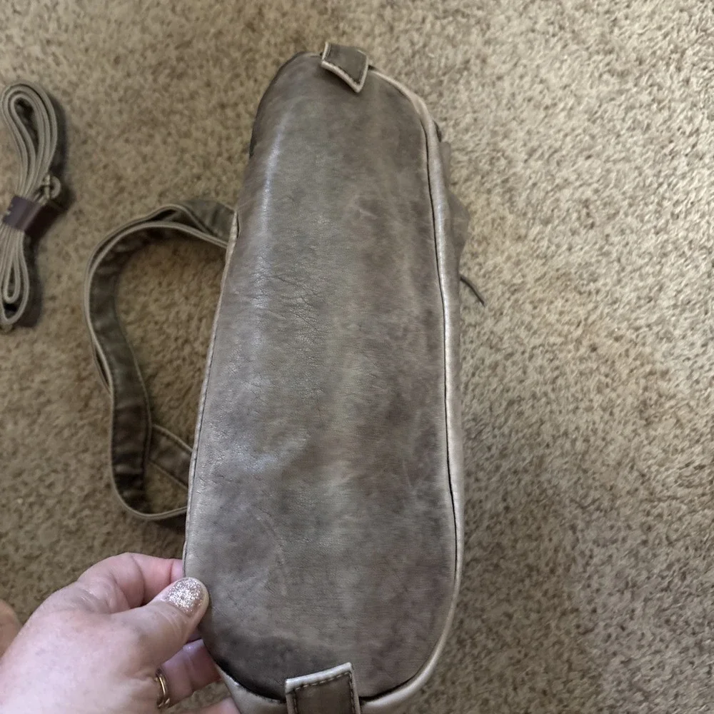 Montana West Handbag Purse Distressed Faux Leather Brown Hobo Tote Zip Strap